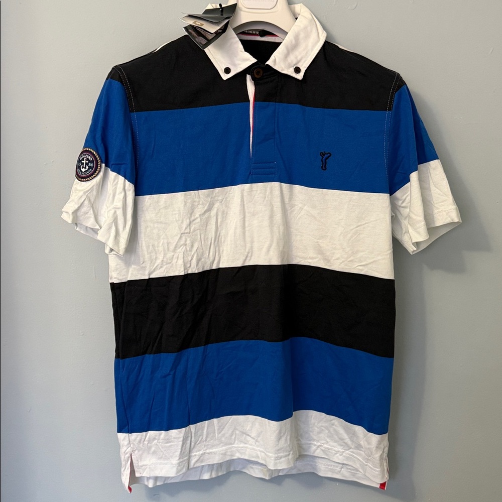 GOLFINO MEN'S STRIPED GOLF POLO REGATTA 100% COTTON ML BLUE NEW NWD  - BLEMISHES